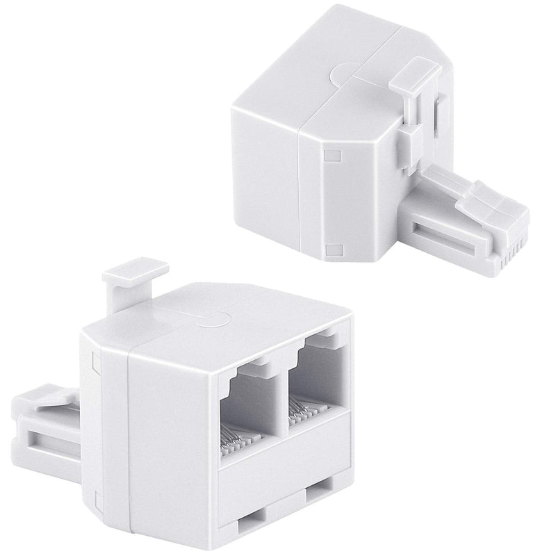[Australia - AusPower] - Uvital RJ11 Duplex Wall Jack Adapter Dual Phone Line Splitter Wall Jack Plug 1 to 2 Modular Converter Adapter for Office Home ADSL DSL Fax Model Cordless Phone System, White(2 Packs) 2 Pack 