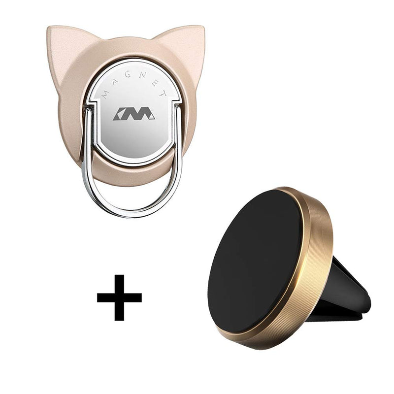 [Australia - AusPower] - Cat Phone Finger Ring with Magnetic Car Mount, Magnetic Phone Ring Car Mount, Magnetic Ring Holder for Cell Phone and Tablet (1 Set,Gold) gold 