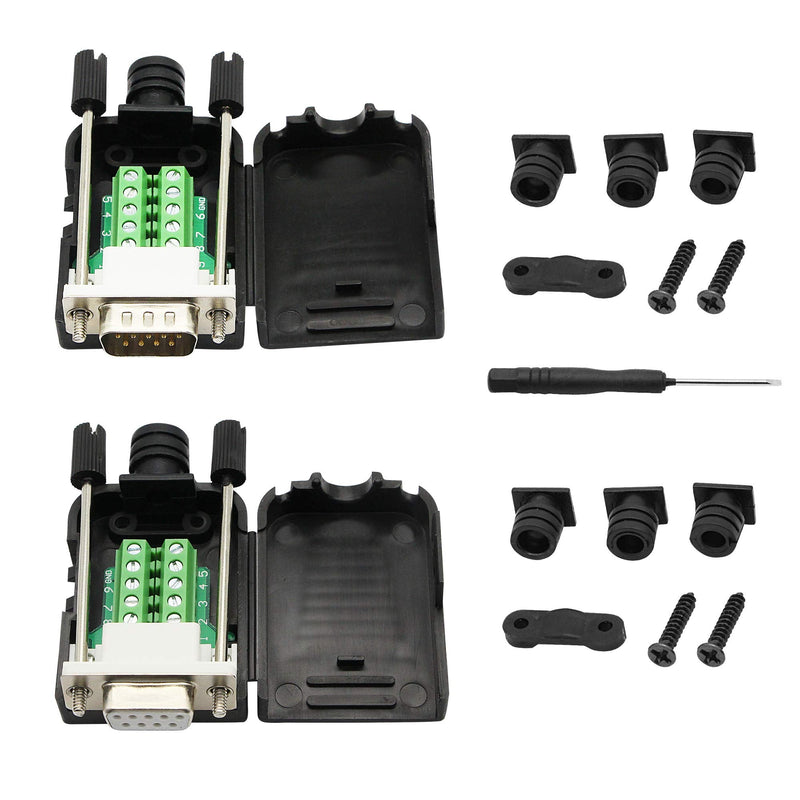 [Australia - AusPower] - SinLoon DB9 Connector Adapter RS232 Serial Port D-SUB Adapter Plate Breakout Board Solder-Free (1-Pair Male+Female with Screwdriver ，White Rubber Core) 
