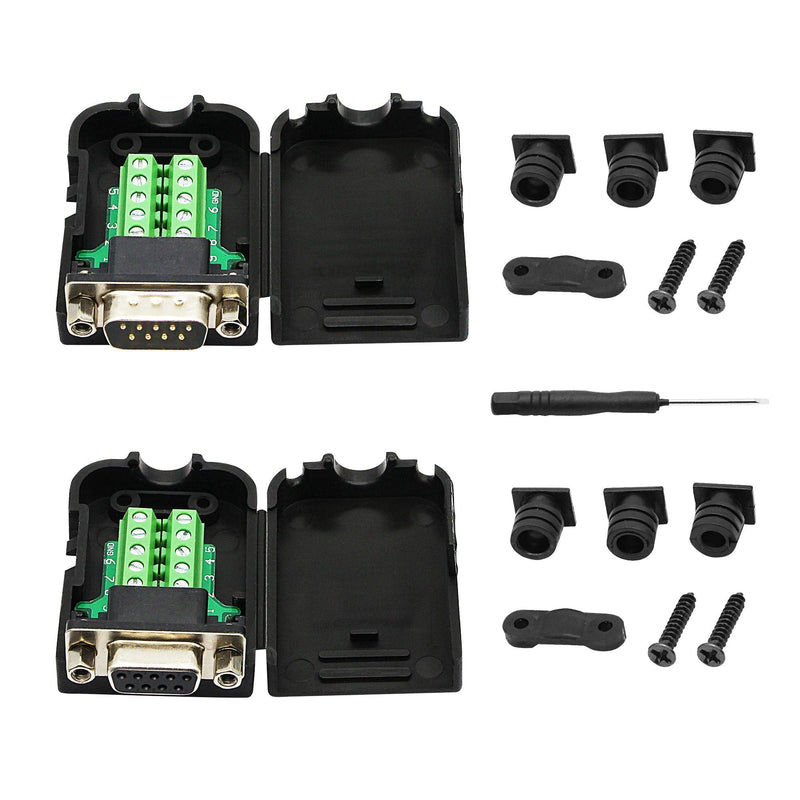 [Australia - AusPower] - SinLoon DB9 Connector Adapter RS232 Serial Port D-SUB Adapter Plate Breakout Board Solder-Free (1-Pair Male+Female with Screwdriver ，Black Rubber Core) 
