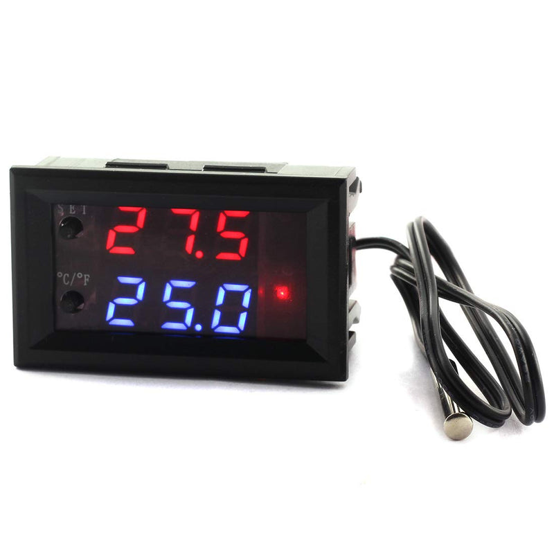 [Australia - AusPower] - DZS Elec Temperature Controller -50 to 110 Celsius (-58 to 230 F) DC 12V Programmable Heating/Cooling Thermostat Control Switch Module NTC Waterproof Sensor Probe Dual Color LED Display Monitor 