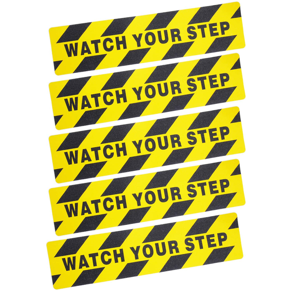 [Australia - AusPower] - 5 Pieces Watch Your Step Warning Sticker Adhesive Tape Anti Slip Abrasive Tape for Workplace Safety Wet Floor Caution, 6 by 24 Inches 