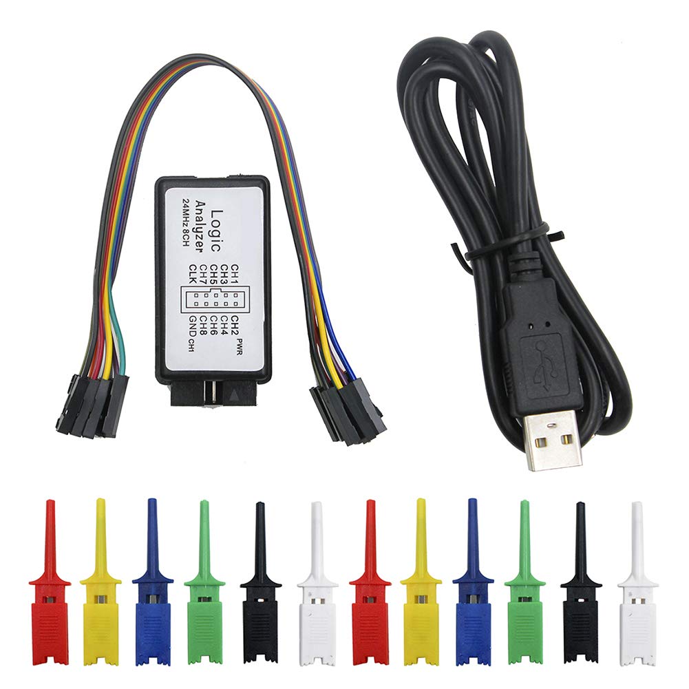 [Australia - AusPower] - KeeYees USB Logic Analyzer Device with 12PCS 6 Colors Test Hook Clip Set USB Cable 24MHz 8CH 8 Channel UART IIC SPI Debug for Arduino FPGA M100 SCM 
