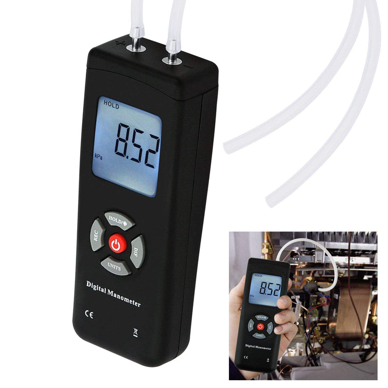 [Australia - AusPower] - Digital Handheld Manometer HVAC Air Vacuum/ Gas Differential Pressure Gauge Meter Tester 11 Units with Backlight, ±13.78kPa ±2PSI, 1-2 Pipes Ventilation Air Condition System Measurement 