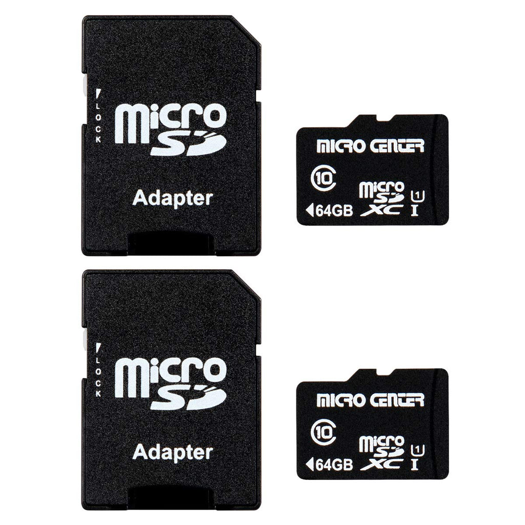 [Australia - AusPower] - Micro Center 64GB Class 10 MicroSDXC Flash Memory Card with Adapter for Mobile Device Storage Phone, Tablet, Drone & Full HD Video Recording - 80MB/s UHS-I, C10, U1 (2 Pack) 64GB - 2 pack 