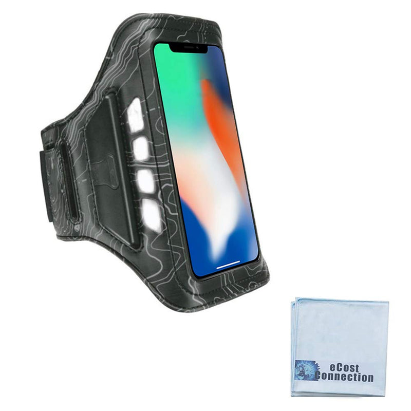 [Australia - AusPower] - Bright LED Rechargeable Sports/Cross-fit Arm Band (White) fits iPhone 13 12 11 Pro Max Xs X 8+ 8 7 Plus Pixel 2 Galaxy S9 S8 Note 9 + eCostConnection Microfiber Cloth 
