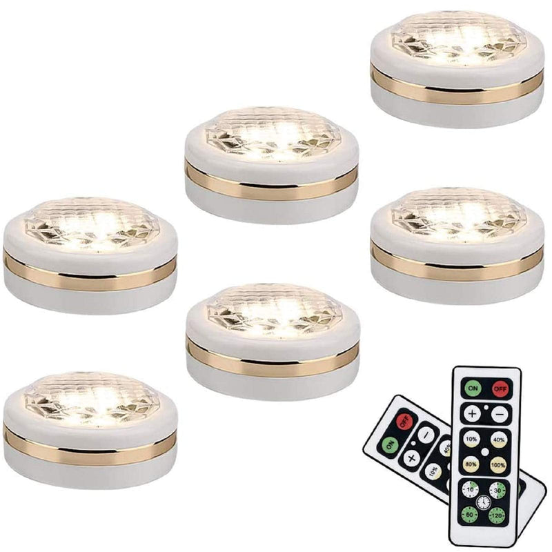 [Australia - AusPower] - LEASTYLE Wireless LED Puck Lights with Remote Control 6 Pack, LED Under Cabinet Lighting,Puck Lights Battery Operated, Closet Light, Under Counter Lighting, Stick On Lights Gold Circle 