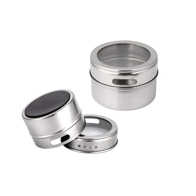 [Australia - AusPower] - 2 Pieces Magnetic Spice Tins Magnetic Spice Jars Multi-Purpose Storage Tin Clear Top Lid with Sift or Pour Organizer Storage Condiment Container 