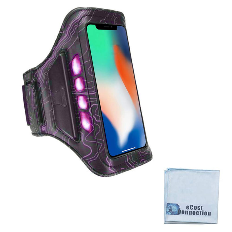 [Australia - AusPower] - Bright LED Rechargeable Sports/Cross-fit Arm Band (Pink) fits iPhone 13 12 11 Pro Max Xs X 8+ 8 7 Plus Pixel 2 Galaxy S9 S8 Note 9 + eCostConnection Microfiber Cloth 