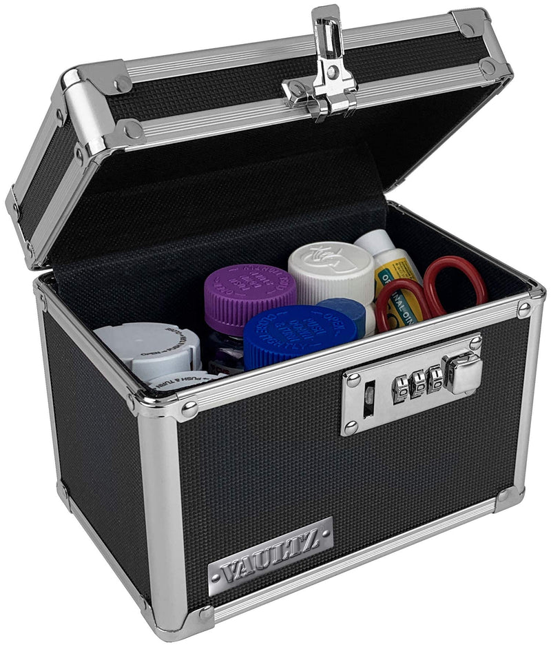 [Australia - AusPower] - Vaultz Medicine Lock Box w/ Combination Lock - 5 x 7 x 5" Cabinet Safe, Black 