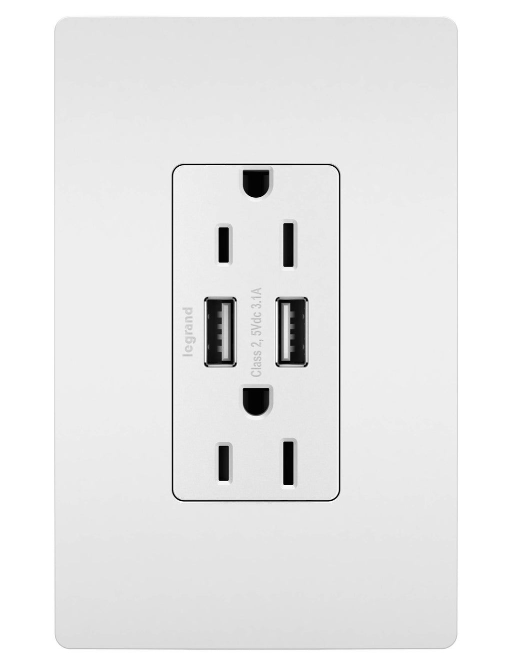 [Australia - AusPower] - Legrand - Pass & Seymour radiant Decorator Outlet with 3.1 Amp USB Charger, White, Comes with Wall Plate, TM826USBWPWCCV4 White with Wall Plate 