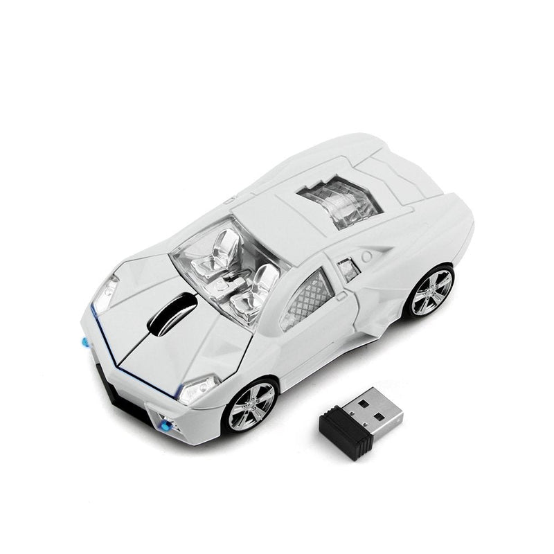 [Australia - AusPower] - 3C Light Car Mouse Wireless 2.4GHz, Cool 3D Sport Car Shape Mouse Optical Mice 1600 DPI with USB Receiver Suitable for PC /Computer /Laptop (White) White 