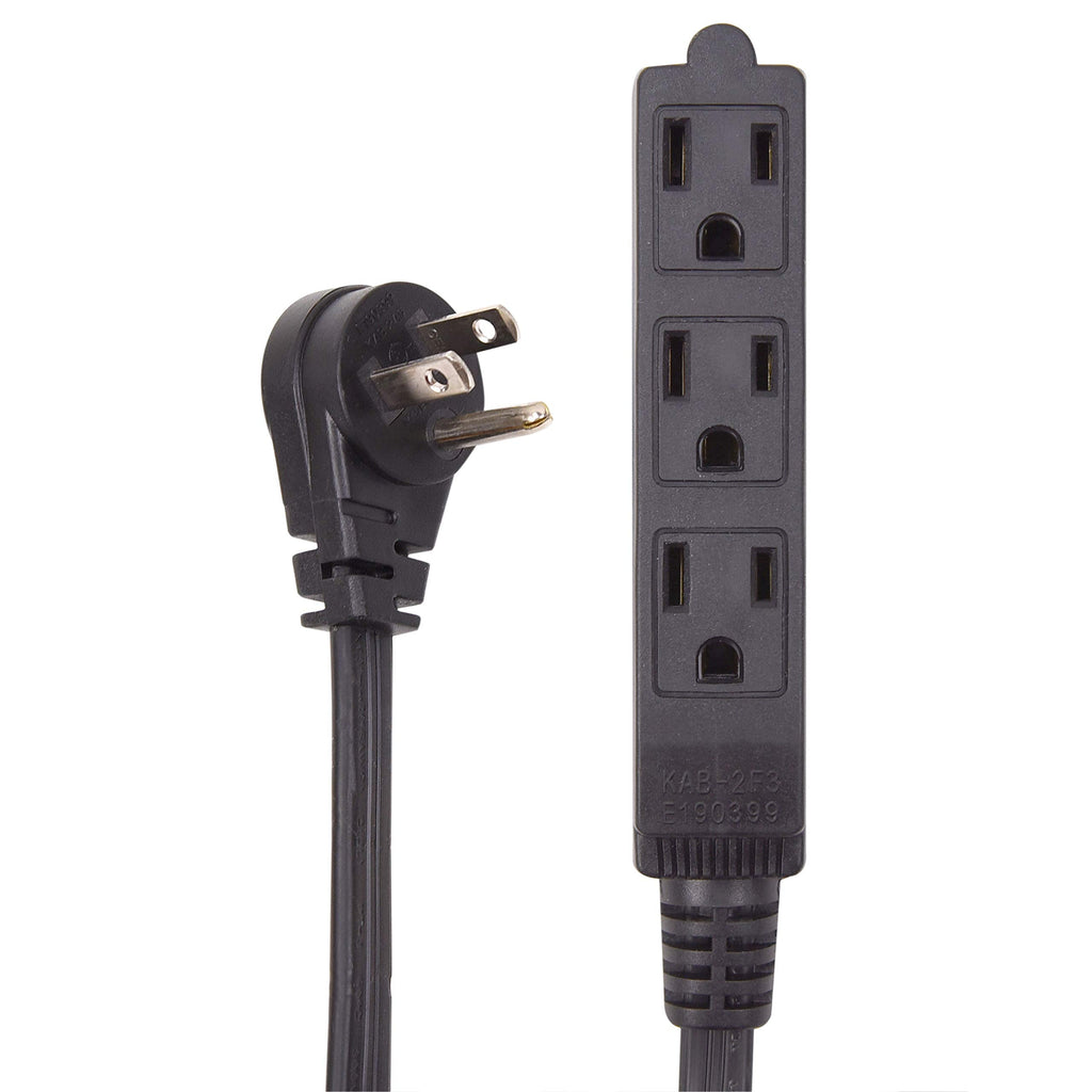 [Australia - AusPower] - Electes 8 Feet Heavy Duty Extension Cord/Wire, Multi 3 Outlet, 3 Prong Grounded, Angled Flat Plug, 16/3, SPT3, UL Listed, Black 8 ft 