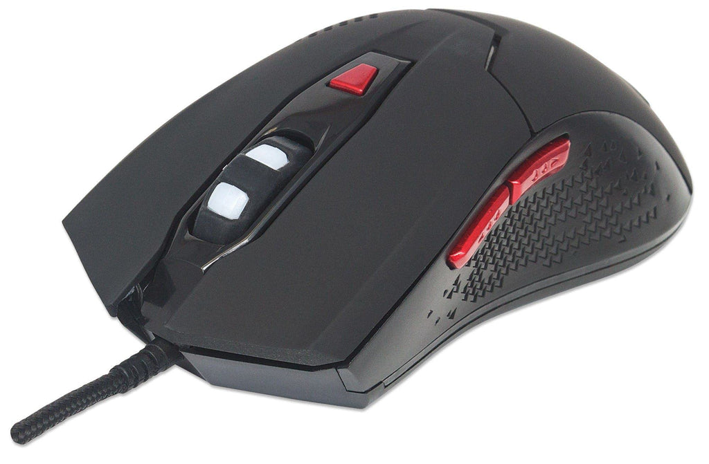 [Australia - AusPower] - Manhattan Wired Gaming Mouse – 800 / 1200 / 1600 / 2400 Adjustable DPI Resolution – Ergonomic Grip Shape & Color LED Lights - Red / Black, 176071 