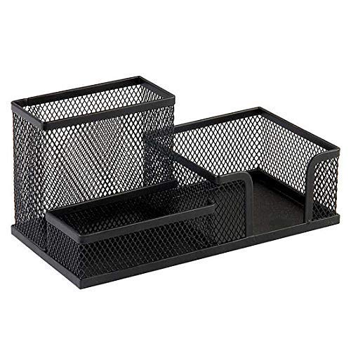 [Australia - AusPower] - Mesh Desk Office Organizer for Paper Clip, Mesh Desk Organizer, 3 in 1 Metal Pen Holder Office Supplies Caddy for Paper Clip, Sticky Note, Pen(3 Compartments, Black) by Corner Cabin 