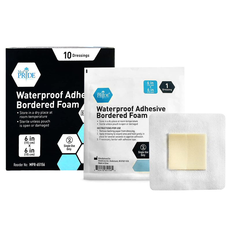 Medpride 6'' X 6'' Foam Wound Dressing (10-count) Sterile, Waterproof 