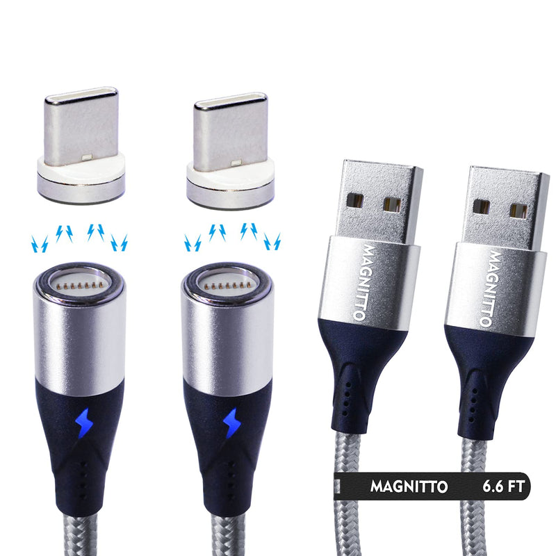[Australia - AusPower] - USB Type C Cable, USB C Cable, MAGNITTO USB-A to USB-C Nylon Braided Magnetic Charger, USB C Magnetic Cord, Magnetic Type C Adapter, Magnetic Charging Cable, Data Sync Transfer, 2.4A 3A, 2-Pack 6.6ft 