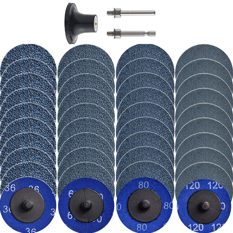 [Australia - AusPower] - NYXCL Miroku 40Pcs Mixup 2-inch quick change discs set, Zirconia Sanding Discs with 1/4" Holder, for Die Grinder Surface Prep Strip Grind Polish Finish Burr Rust Paint Removal 