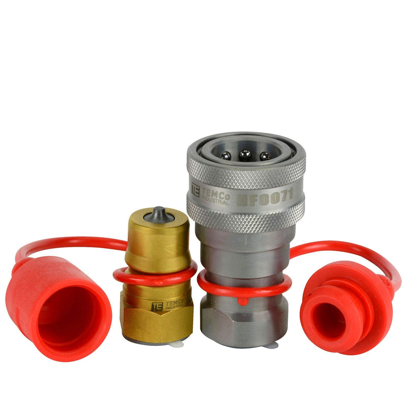 [Australia - AusPower] - TEMCo 1/2" Female NPT Thread 1/2" Body Pair Hydraulic Coupler ISO 7241B Poppet ValveQuick Connect for Tractors and Ag Equipment Fits Pioneer Parker Format - HF0072 (HF0070 + HF0071) 
