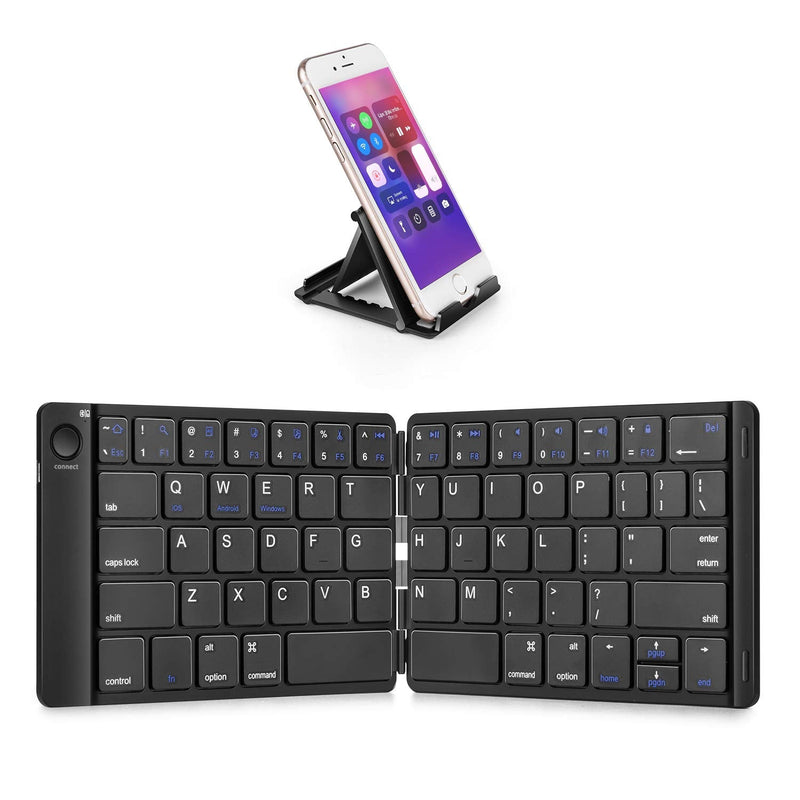 [Australia - AusPower] - Samsers Foldable Bluetooth Keyboard - Portable Wireless Keyboard with Stand Holder, Rechargeable Full Size Ultra Slim Folding Keyboard Compatible IOS Android Windows Smartphone Tablet and Laptop-Black Black 
