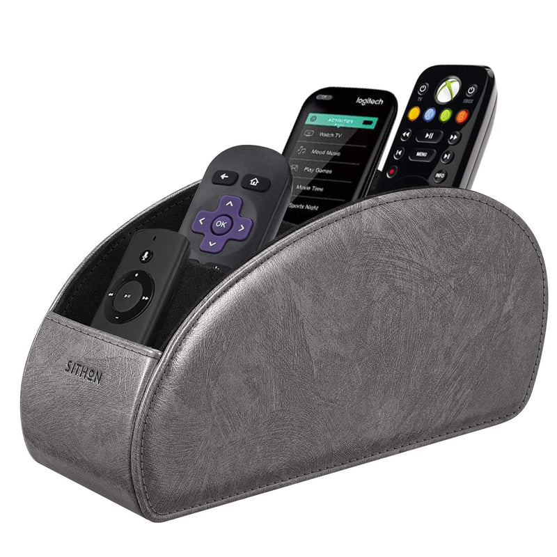 [Australia - AusPower] - SITHON Remote Control Holder with 5 Compartments - PU Leather Remote Caddy Desktop Organizer Store TV, DVD, Blu-Ray, Media Player, Heater Controllers, Dark Gray Small 