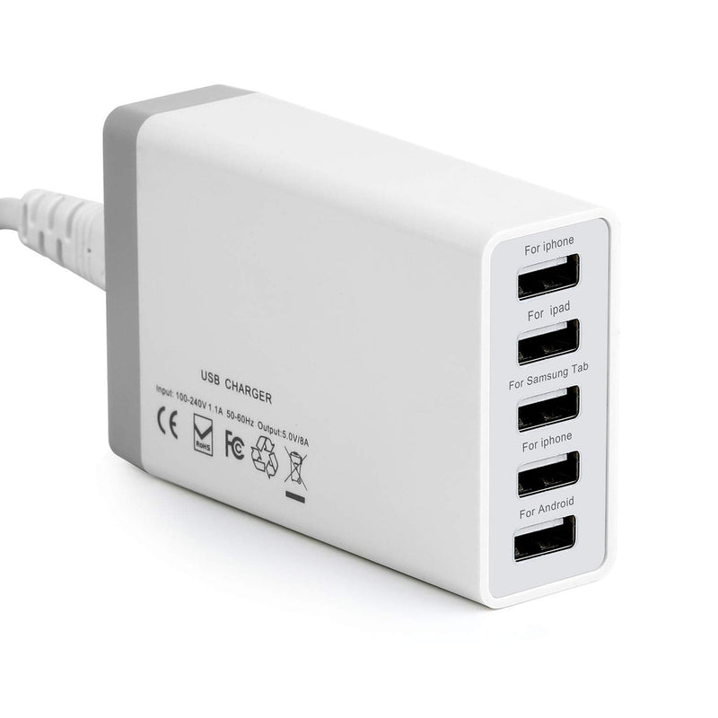 [Australia - AusPower] - 5-Port USB Charging Stations for Multiple Devices, Desktop 40W 8A Multi USB Wall Charger Compatible with Tablet, Phone, Cell Devices Product, Android Phone and All USB Port Devices 