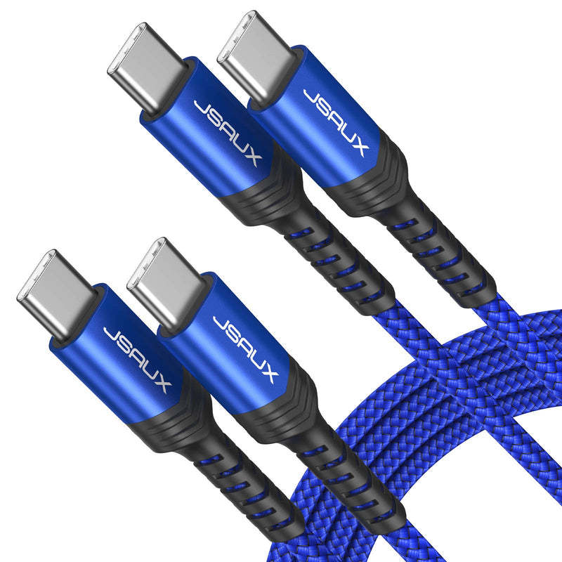 [Australia - AusPower] - USB C to USB C Cable 60W, JSAUX[2-Pack 6.6ft]USB Type C Charger Fast Charging Braided Cord Compatible with Samsung S22 Plus/S22 ultra/S21/S20/a52, iPad Pro 12.9 5th/Air 4/Mini, Google Pixel 6-Blue 6.6ft+6.6ft Blue 