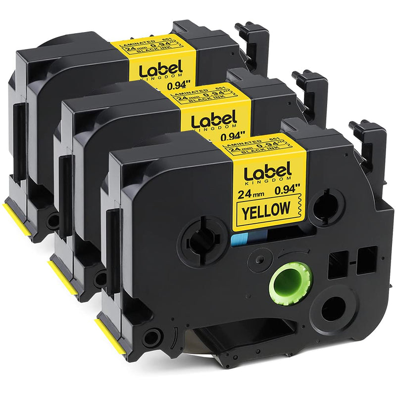 [Australia - AusPower] - Label KINGDOM Compatible Yellow Label Tape Replacement for Brother TZe-651 TZ-651 (Black on Yellow) Laminated P Touch Label Maker Tape, for PT-D600 PT-D600VP Label Maker, 24mm 0.94 Inch, 3-Pack 24mm(1 inch) 