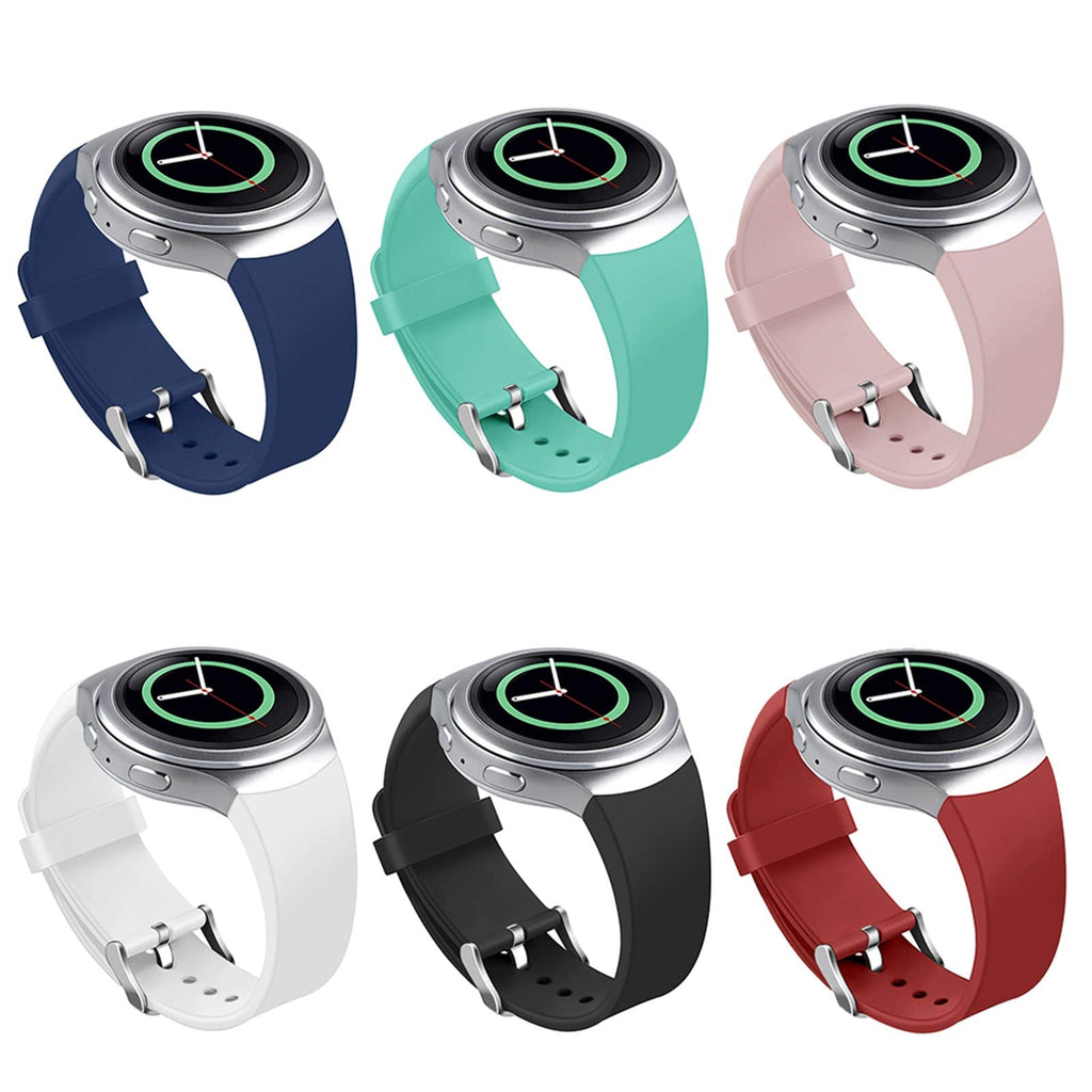 [Australia - AusPower] - Bands Compatible Samsung Gear S2 Watch, NaHai Soft Silicone Replacement Sport Strap Wristbands Samsung Gear S2 Smart Watch, SM-R720/SM-R730 (Y-6 Pack #1) Red/White/Blue/Teal/Black/Pink 