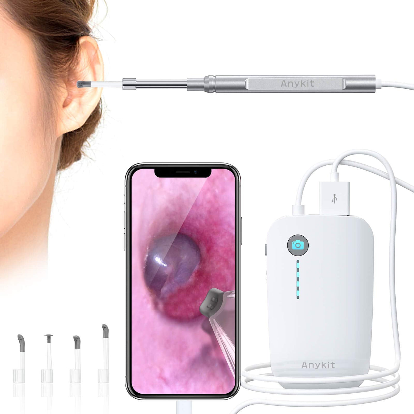 Anykit Ear Wax Removal Tool, HD Otoscope Ear Cleaner for iPhone & Android,  Ultra Clear View Ear Camera with Ear Wax Remover, Ear Endoscope with LED  Lights, Ear Cleaning Camera with Ear