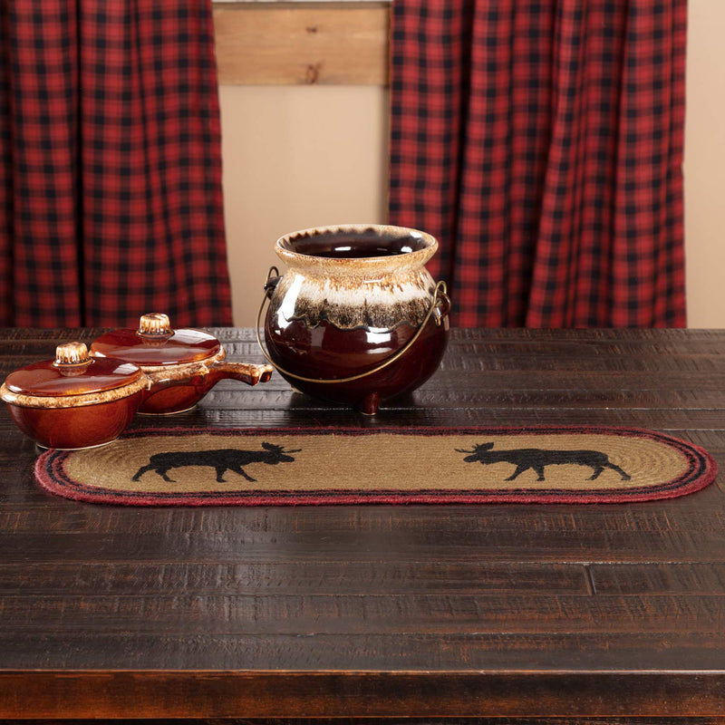 [Australia - AusPower] - VHC Brands Rustic Tabletop Kitchen Shasta Cabin Moose Jute Stenciled Print Oval 8x24 Bedding Accessory, Runner, Natural Tan 