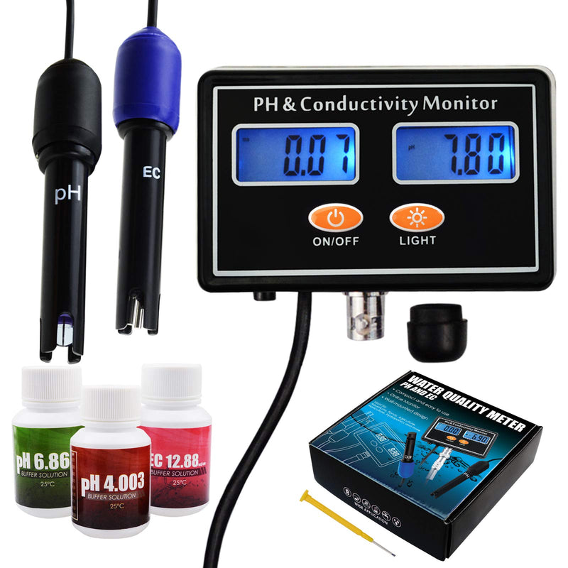 [Australia - AusPower] - pH/EC Conductivity Meter with ATC Water Quality Tester 0.0-14.0pH / 0~19.99ms/cm Aquarium, Hydroponics Tool PH/EC METER 
