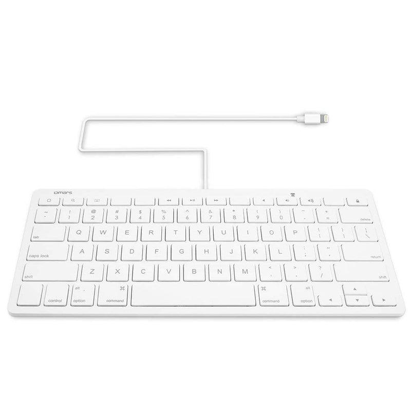 [Australia - AusPower] - Omars MFI Certified iPad Plug-n-Go Wired Keyboard with 8-pin Lightning Connector Compatible with Apple iPhone, iPad, or iPod Touch, Great for PARCC and Smarter Balanced Tests pure-white 