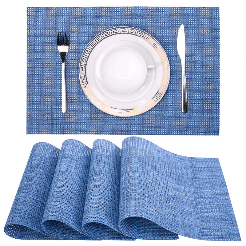 [Australia - AusPower] - Zupro Placemats Set of 4 for Kitchen Dining Table Washable Braided Table Mats Heat-Resistant Placemats Non-Slip Woven PVC Vinyl Place Mats for Everyday use or Holidays Dinner BBQs 18"x12" (Hemp Blue) 4pcs placemats A-a-hemp Blue-4pcs 
