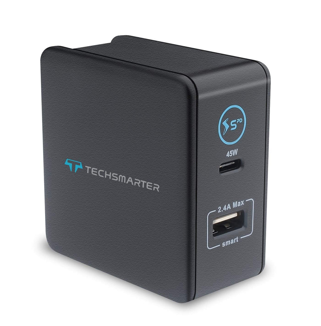 [Australia - AusPower] - Techsmarter 57W Dual USB-C PD Wall Charger with 45W Power Delivery Port. Compatible with iPhone 13, 12, 11, XS, XR, X, 8, iPad, Samsung S20, S10, S8, S7, Androids, MacBook, iPad 