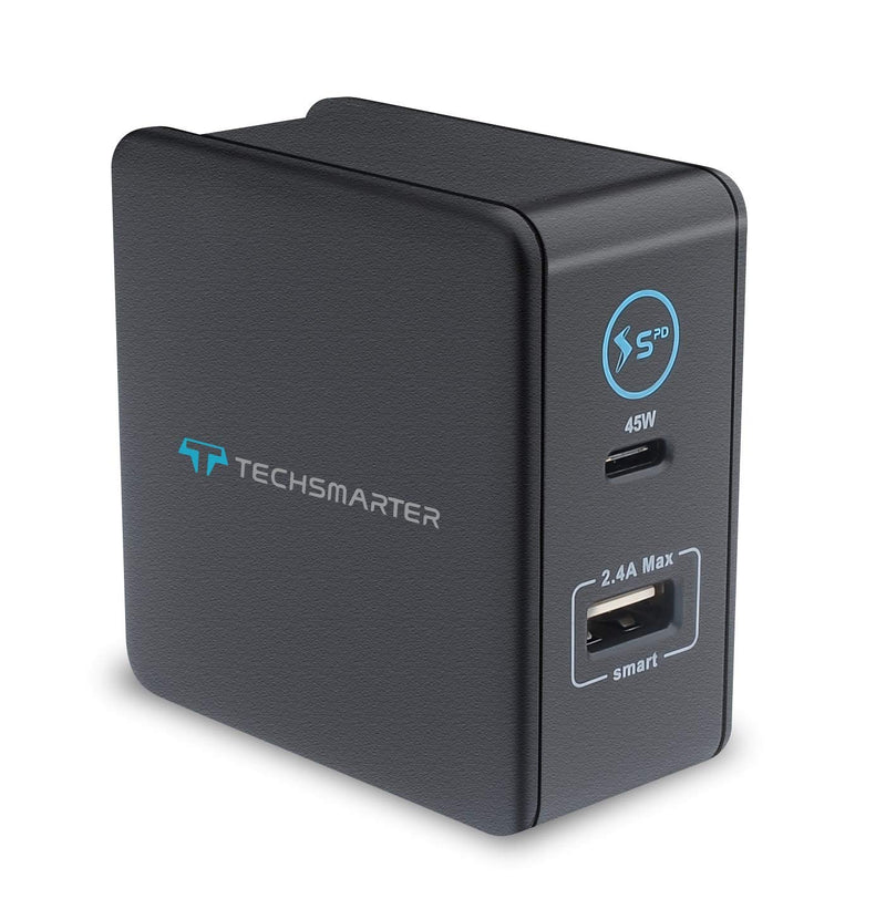 [Australia - AusPower] - Techsmarter 57W Dual USB-C PD Wall Charger with 45W Power Delivery Port. Compatible with iPhone 13, 12, 11, XS, XR, X, 8, iPad, Samsung S20, S10, S8, S7, Androids, MacBook, iPad 
