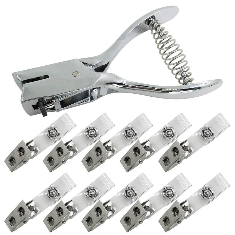 [Australia - AusPower] - Slot Punch & 10 Pcs Metal Badge Clips with PVC Straps, SENHAI Badge Hole Punch Plier Puncher Tool for PVC ID Card Holders Hand Held 