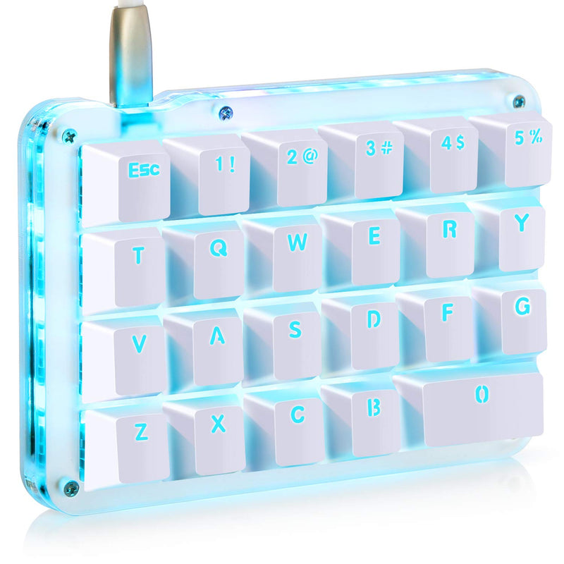 [Australia - AusPower] - Koolertron One Handed Macro Mechanical Keyboard, Portable Mini One-Handed Mechanical Gaming Keypad 23 Fully Programmable Keys ((Blue Backlit/Blue switches)) White/Blue backlit/Blue switches 