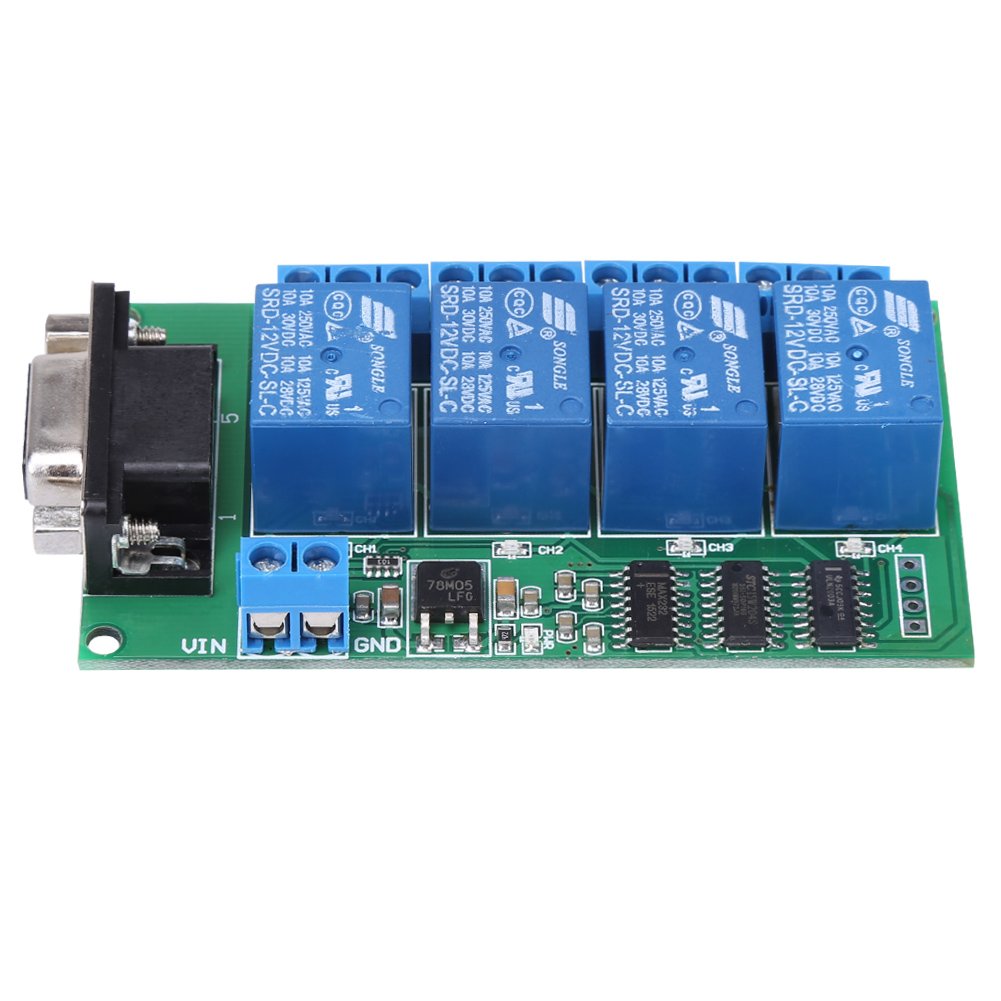 [Australia - AusPower] - DC 12V 4 Channel Relay Board, DB9 RS232 Remote Control UART Serial Port Switch for Car Motor 8.5 x 4.7 x 1.8cm 