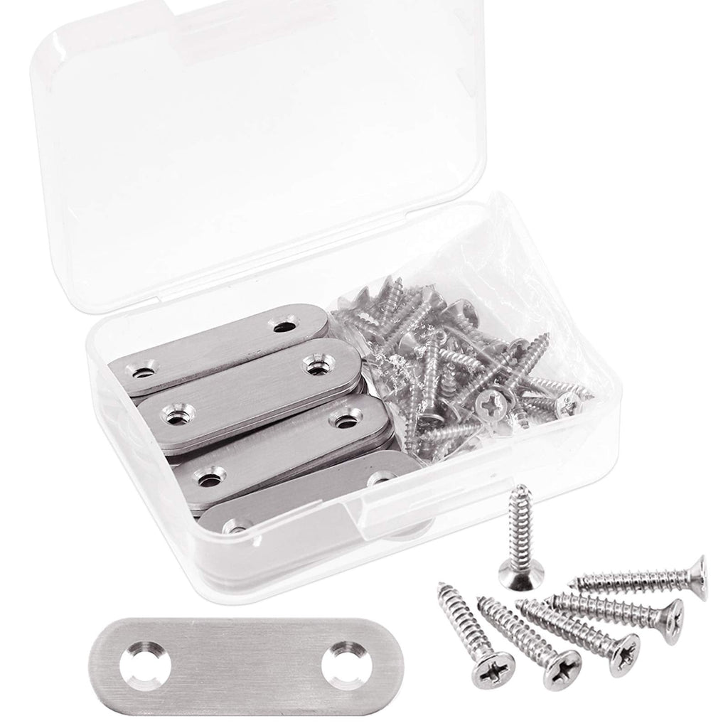 [Australia - AusPower] - Glarks 20 Sets 50mm/2inch Stainless Steel Flat Straight Brace Brackets Mending Joining Plates Repair Fixing Bracket Connector and 40pcs Self Tapping Screws Set (50mm/2inch) 