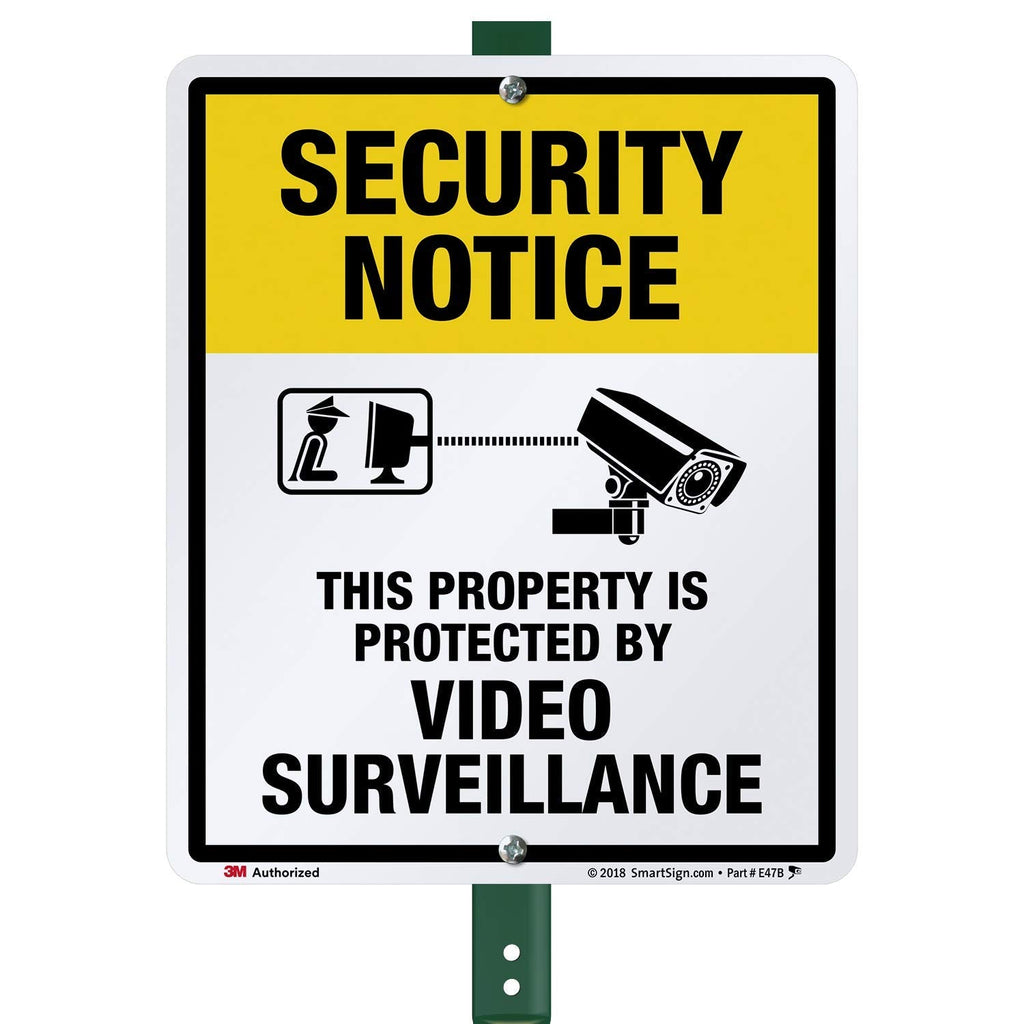 [Australia - AusPower] - SmartSign 12 x 10 inch “Security Notice - Property Is Protected By Video Surveillance” Yard Sign with 3 foot Stake, 40 mil Aluminum 3M Laminated Engineer Grade Reflective, Yellow, Black and White Aluminum Sign with 3' Stake 