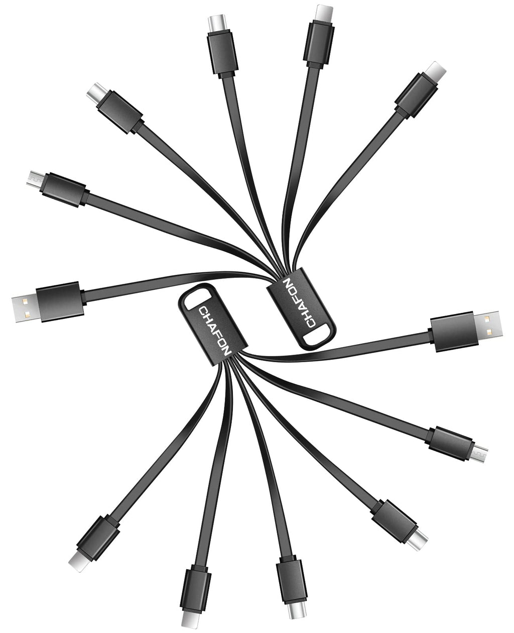 [Australia - AusPower] - CHAFON Multi Charging Cable Short, 2Pack 6 in 1 Multiple USB Fast Charger Cord Adapter Type C Micro USB Port Connectors Compatible with Cell Phones/Tablets/Portable Charger (Black) 