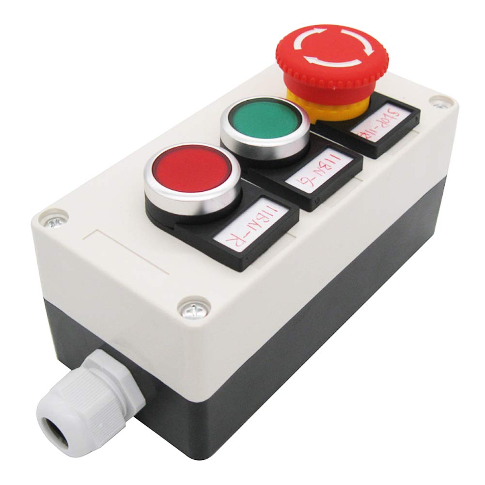 [Australia - AusPower] - TWTADE/Red Green Momentary Push Button Switch 440V 10A 1NC 1NO,Red Mushroom Emergency Stop 1NC 1NO Latching Push Button Switch Station Box (Quality Assurance for 3 Years) hz-11ZS-GR 