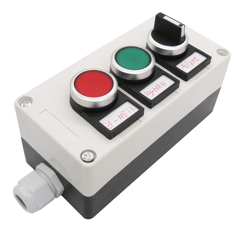 [Australia - AusPower] - TWTADE/Red Green Momentary Push Button Switch 440V 10A 1NC 1NO,3 Positions 2NO Latching Rotary Select Selector Switch Station Box (Quality Assurance for 3 Years) hz-11BNGR-20X 