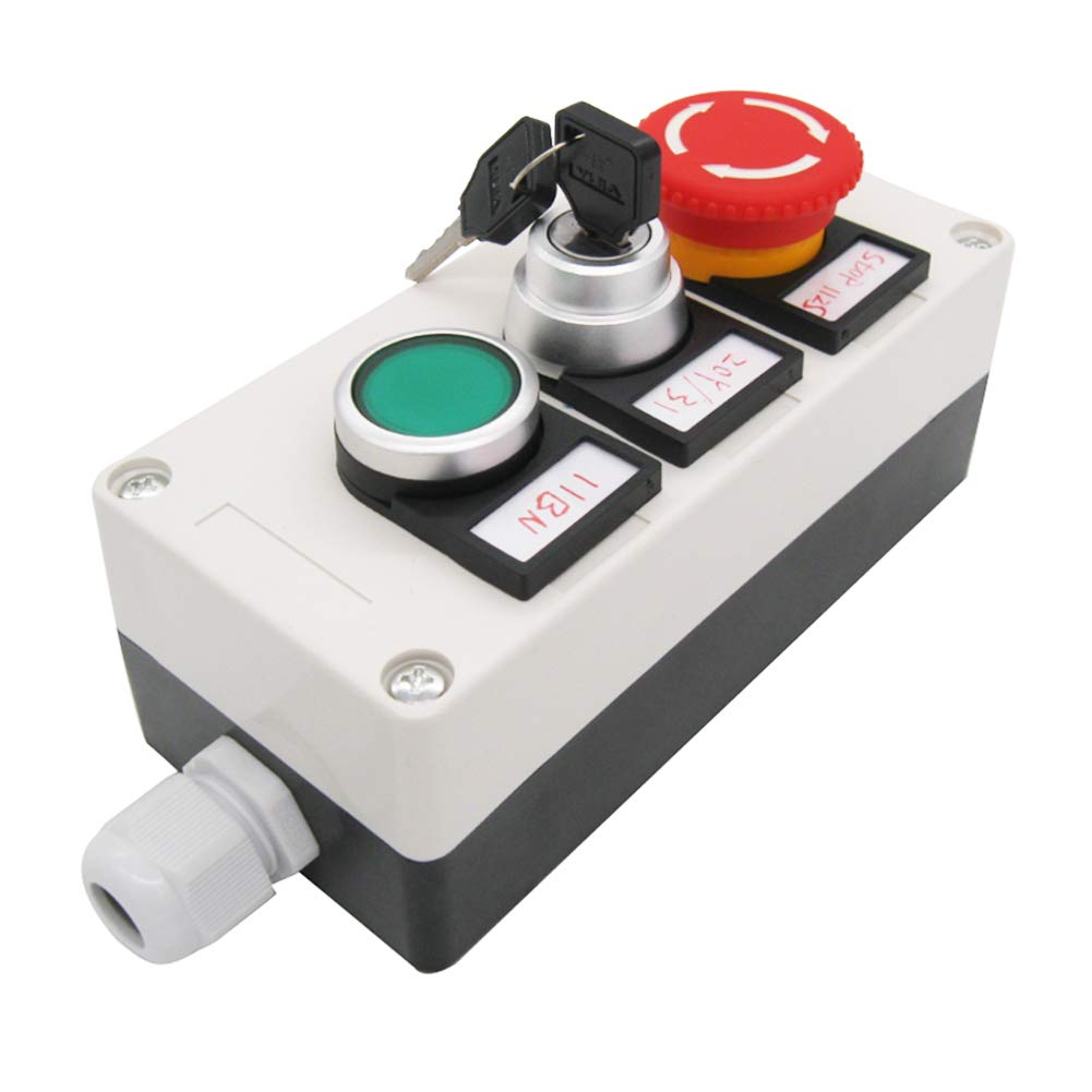 [Australia - AusPower] - TWTADE/Green Momentary Switch, Red Mushroom Emergency Stop Latching Push Button Switch,3 Positions 2NO Key Lock Latching Select Selector Switch Station Box (Quality Assurance for 3 Years)hz-11ZS-20Y-G 