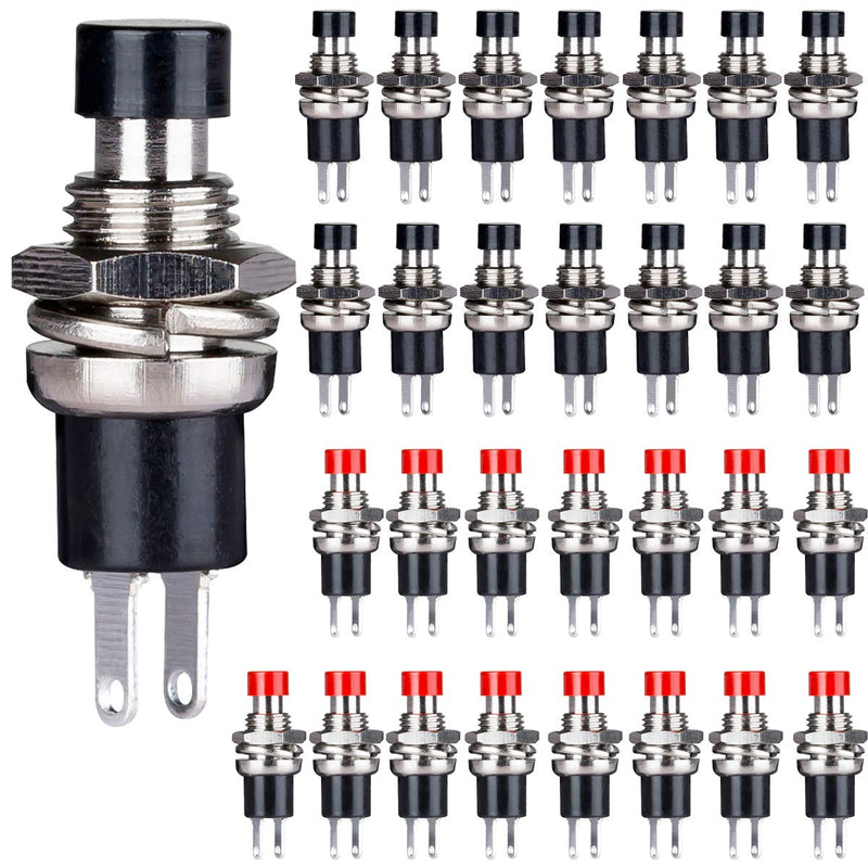 [Australia - AusPower] - Clyxgs Momentary Push Button Switch，SPST Normal Open NO Switch 2 Pin Mini Micro 1A 250V AC Black +Red Cap 30 PCS Black+red-30 