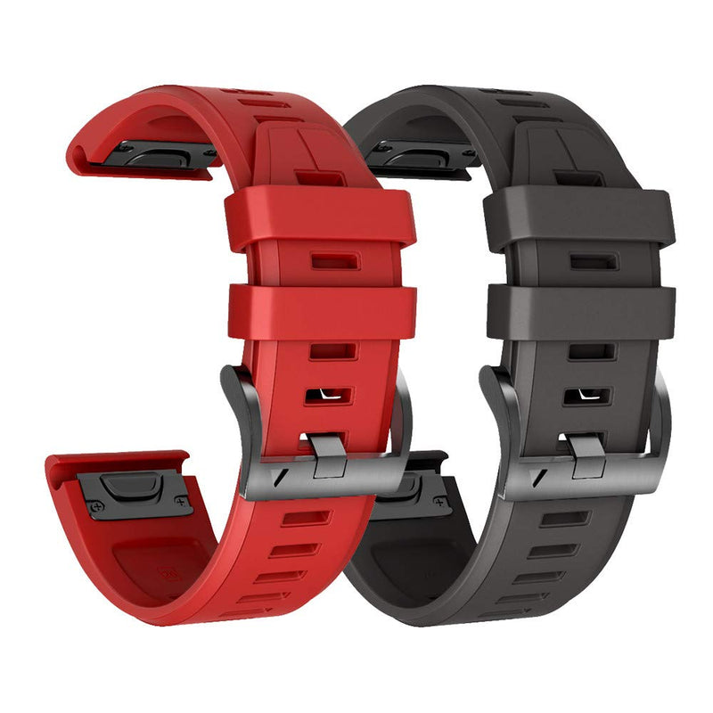 [Australia - AusPower] - ANCOOL Compatible with Fenix 7X Bands, Silicone Sport Bands Replacement for Fenix 6X/Fenix 6X Pro/Fenix7X/Fenix 5X/Fenix 5X Plus/Fenix 3 Smartwatches (Black,Red) 