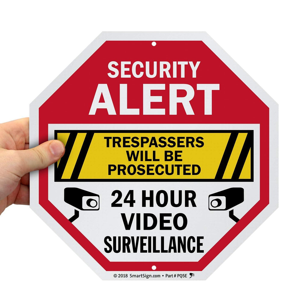 [Australia - AusPower] - SmartSign Security Alert Sign - Trespassers Will Be Prosecuted, Video Surveillance 24 Hour Sign | 10x10 Octagon Metal, Reflective Aluminum, Outdoor/Wall/Fence 10" Reflective Aluminum Sign 