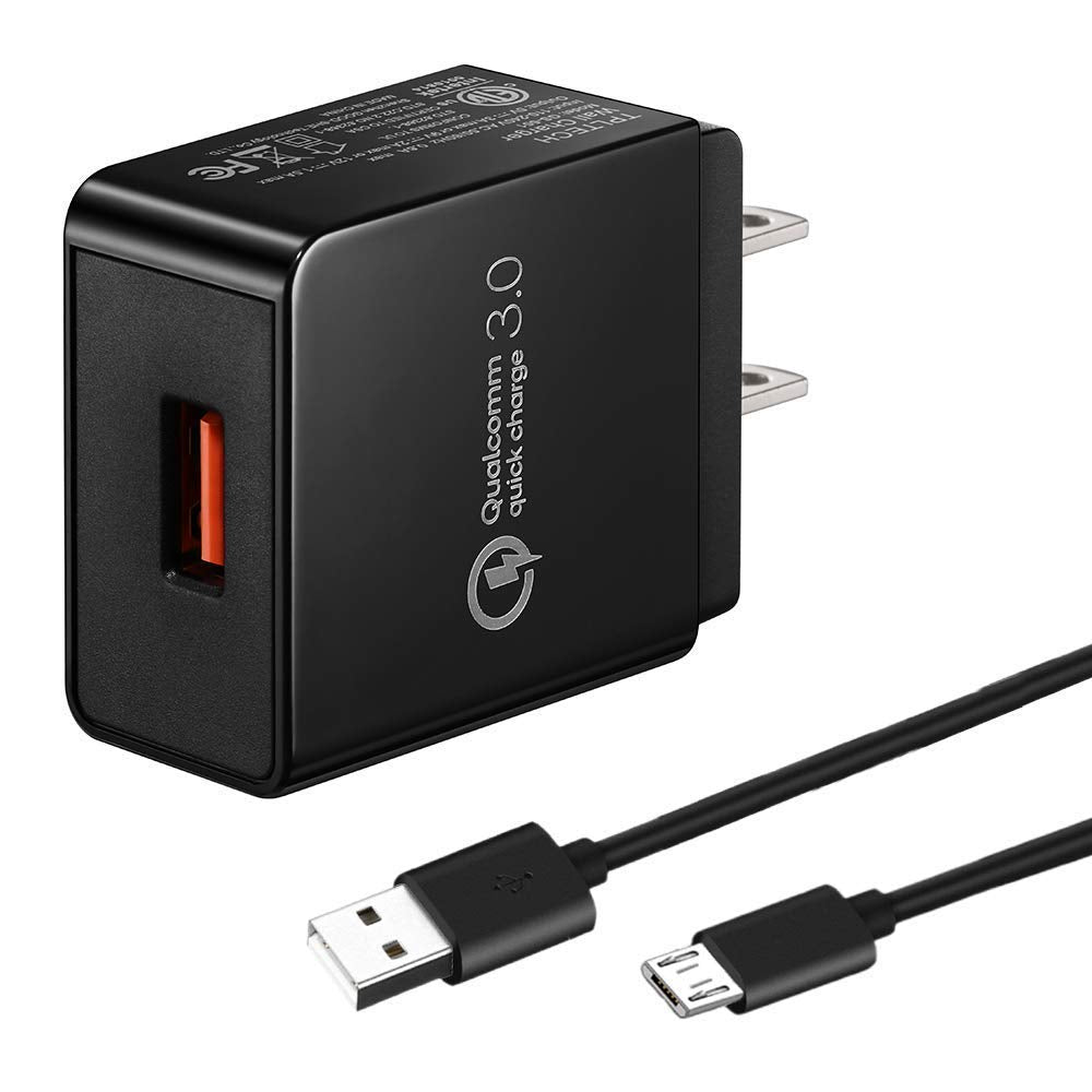 [Australia - AusPower] - Quick Charge 3.0 Charger AC Adapter USB Wall Charger Compatible Motorola Moto E5 E4 Plus/Play, Moto G5 G5S G4 Plus/Play, Moto G6 Play, Moto X Force/Droid Turbo 2, 5FT Micro Charger Cord Charging Cable 