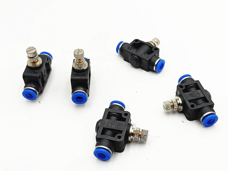 [Australia - AusPower] - Push in to Connect Fittings Pneumatic Flow Speed Control, 6 mm Tube, 5 Piece, Metal, 0.24" 